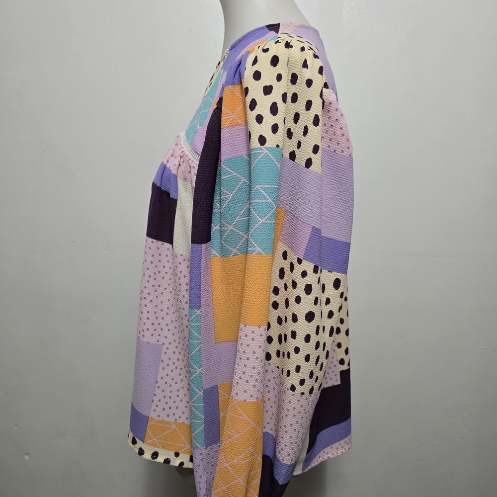 Fate Multicolored Patchwork Blouse Size Small Ruf… - image 3